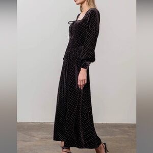 New Moon River Polka Dot Front Tie Long Sleeve Corset Maxi Dress
